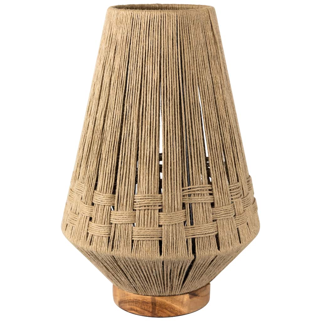 Iron & Jute Table Lamp With Wooden Base - 14.75" - Beige - 14.75