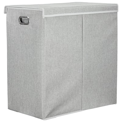 American Art Decor Collapsible Double Laundry Hamper with Removable Liners and Magnetic Lid - Grey (25.5" x 25")