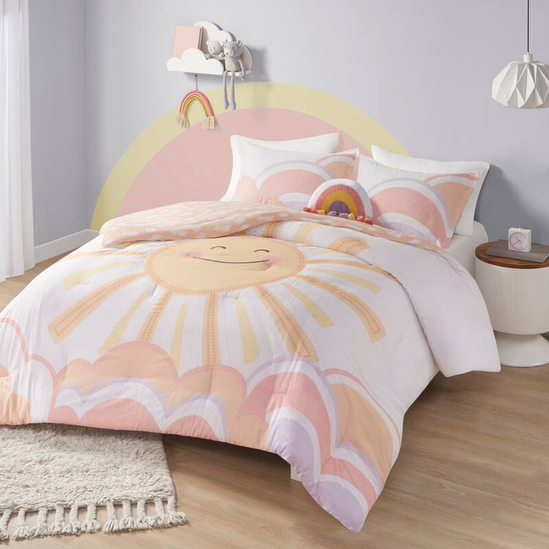 Intelligent Design Kids Ellie Yellow/ Coral Sunshine Printed Reversible Comforter Set
