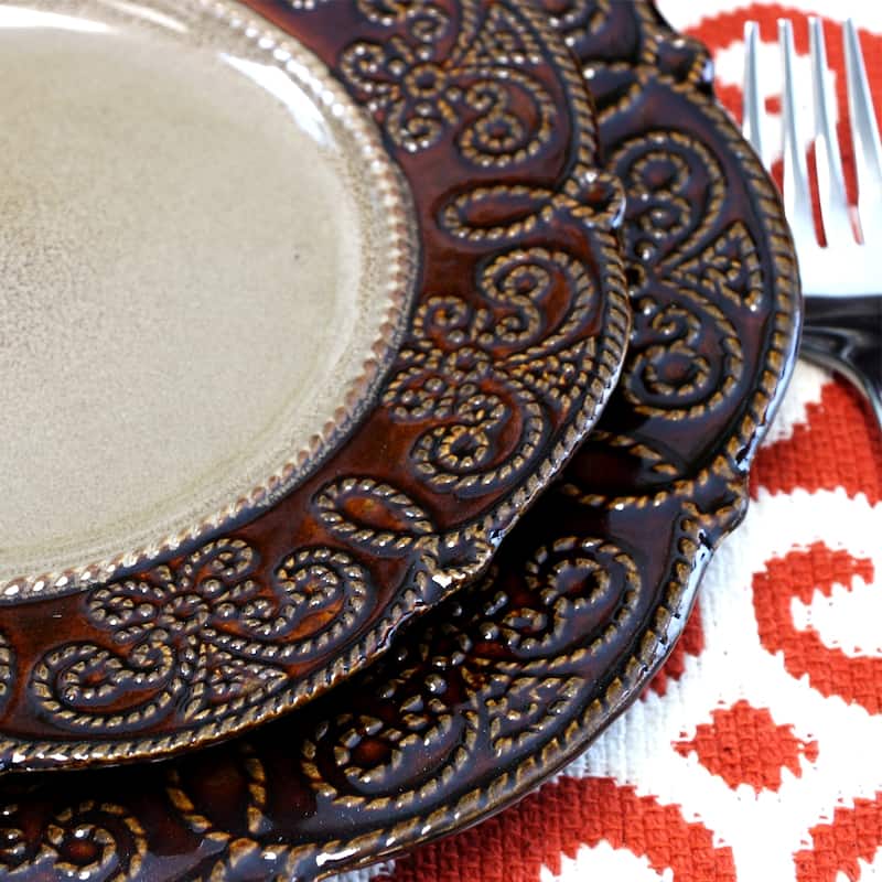 Lavish Dining 16 Piece Stoneware Dinnerware Set in Sepia