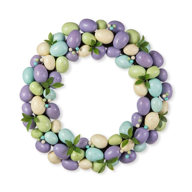 Glitzhome 18"D Easter Purple Hue Eggs Wreath for Front Door Wall Decor
