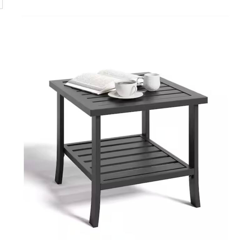 Square Black Metal Side Table, 2-Tier - 19x19x18"