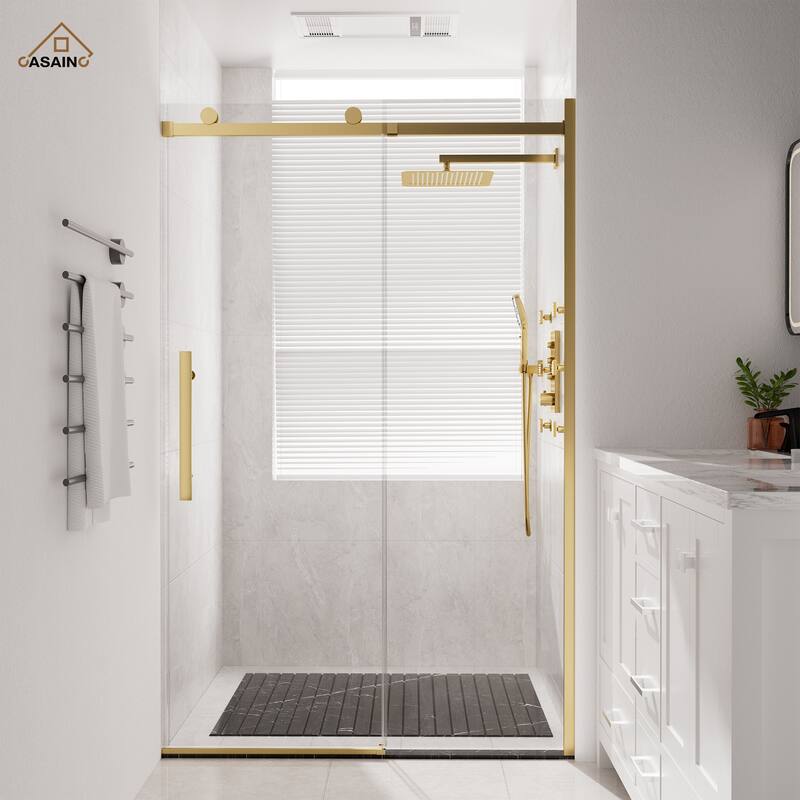 CASAINC 48 in. W x 76 in. H Sliding Frameless Shower Door with SGCC Certification - Orange