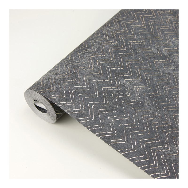 Brewster Luna Charcoal Distressed Chevron Wallpaper - 27.5 x 396 x 0.025