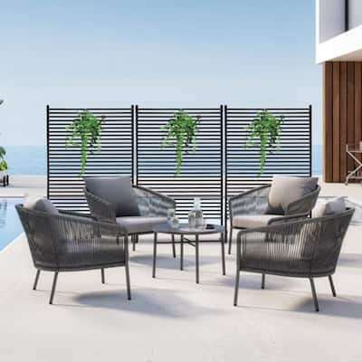 71.26''x46.65'' Outdoor Privacy Screens Freestanding, Metal Privacy Fence Panels for Outside, Slatted Design with Stand, Black