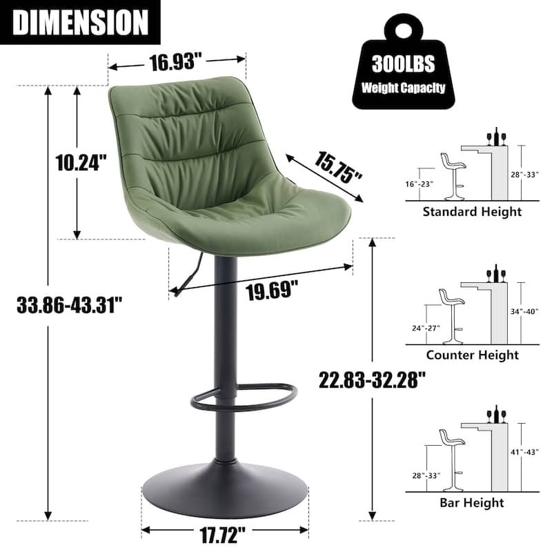 Adjustable Bar Stools Set of 2 Faux Leather Swivel Bar Chairs