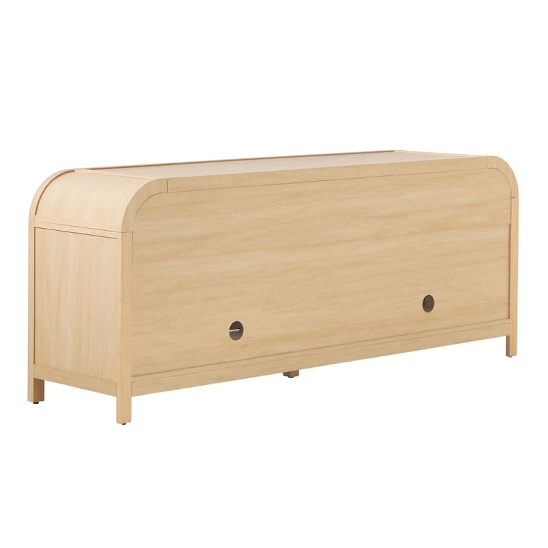 Walker Edison Modern Curved Easy Assembly TV Stand with Glass Paneled Doors