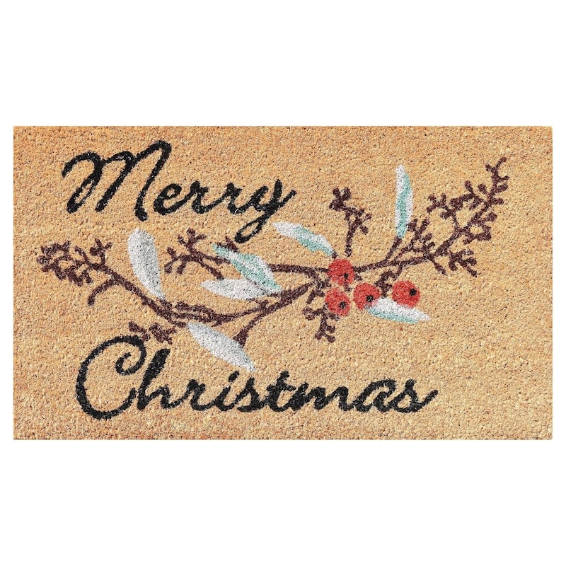 HomeRoots 17" X 29" Natural And Brown Merry Christmas Outdoor Coir Door Mat - 17.00' X '29.00