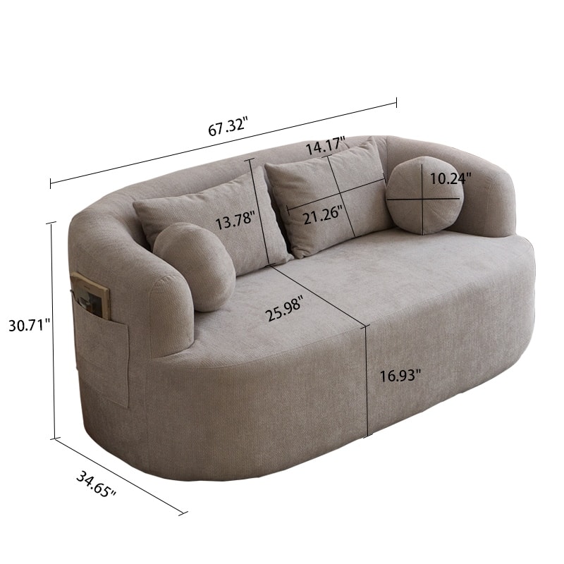 Modern Memory Foam Couch 2-Seater Sofa with 4 Throw Pillows, Round Armrests, for Living Rooms, Bedrooms and Apartments