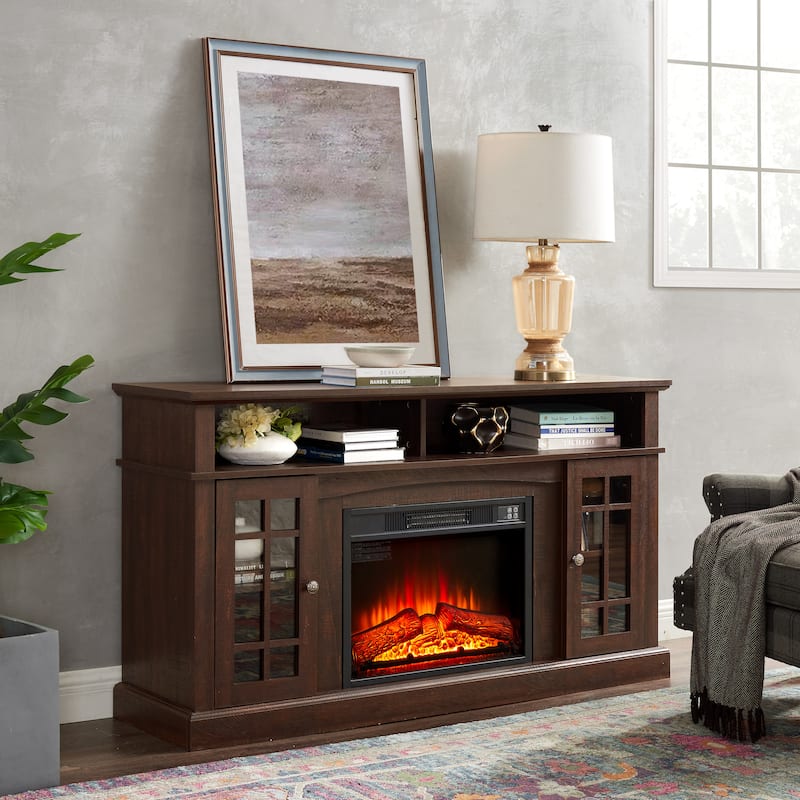 GDFStudio Caelum 58" Wood TV Stand with Classic Storage and 23" Fireplace Insert