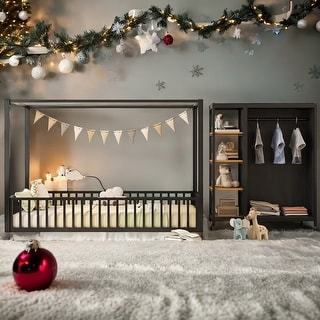 Versatile Twin Size Floor Bed Metal Frame with Wardrobe