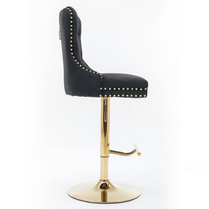 2PCS Tufted Swivel Velvet Bar Stool With Gold Legs