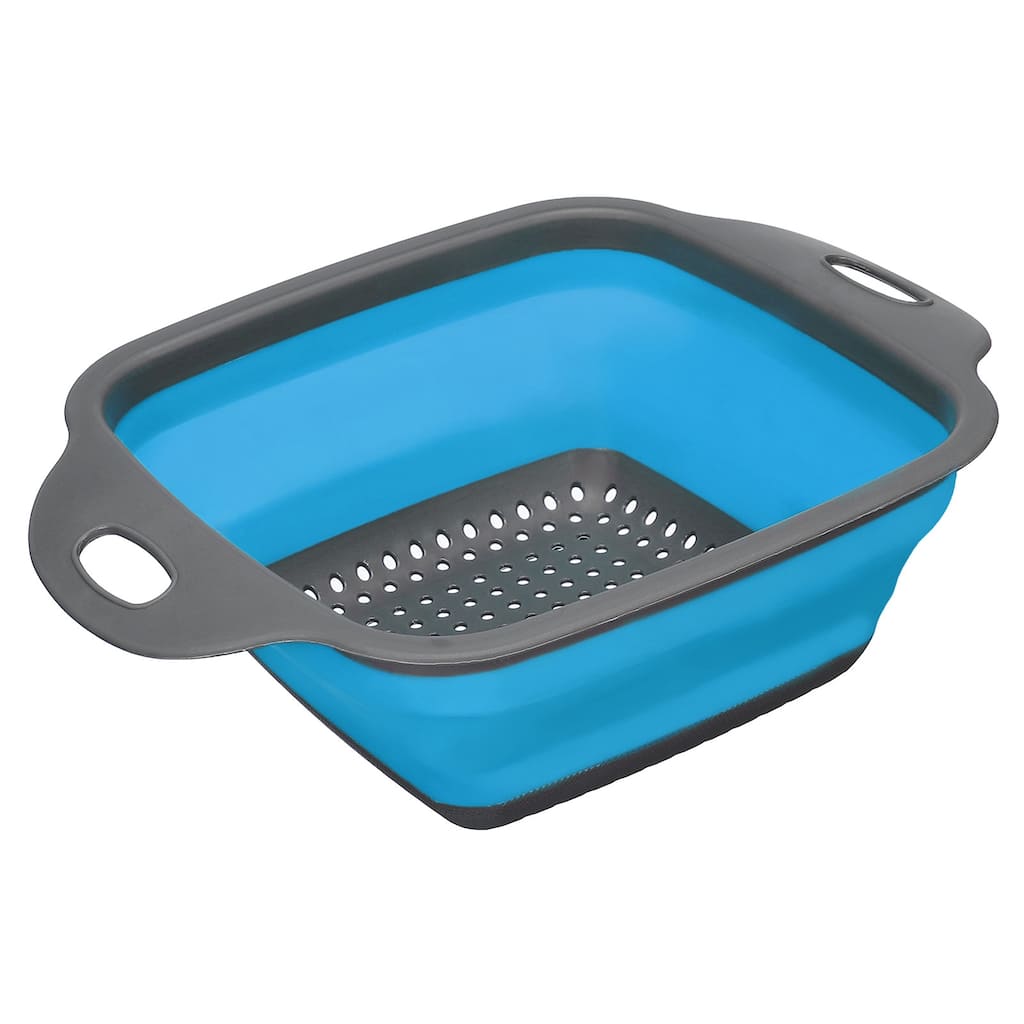 Collapsible Colander, Silicone Square Foldable Strainer with Handle - 24cm x 18.4cm x 7.5cm
