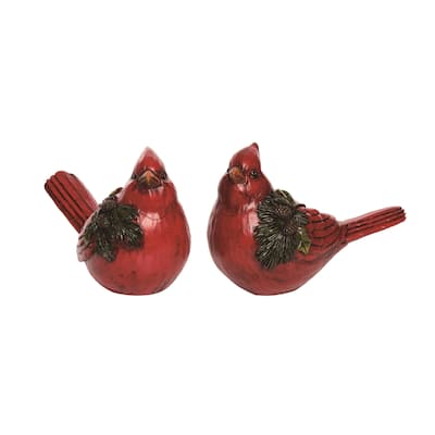 Transpac Resin Cardinal w/Pinecone Accent Set of 2 Christmas Home Decorations