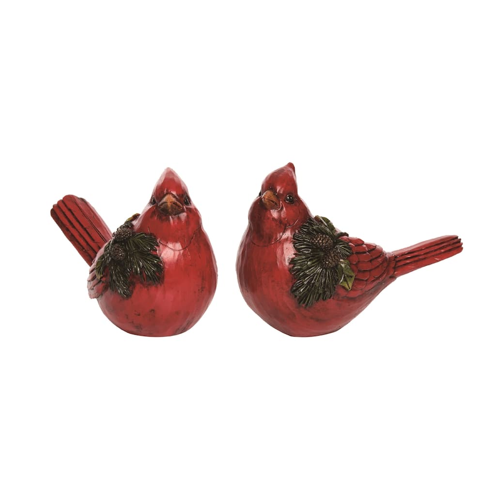 Transpac Resin Cardinal w/Pinecone Accent Set of 2 Christmas Home Decorations