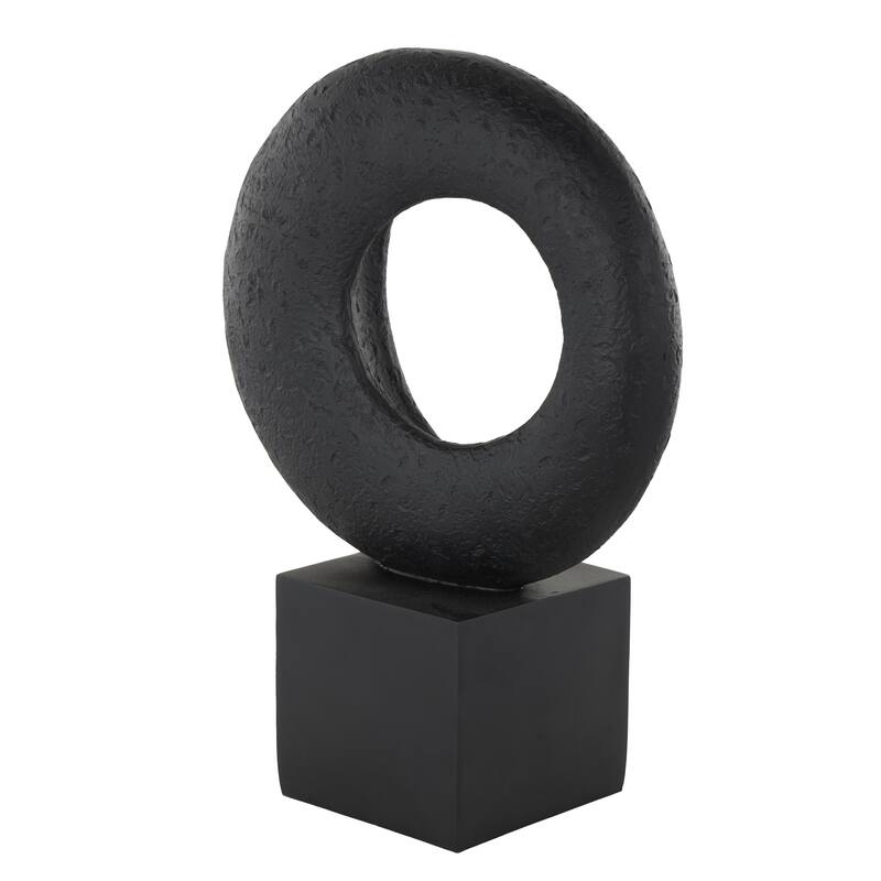 Polystone Geometric Textured Cutout Ring Decorative Sculpture with Block Base - Black - Roche River Decor