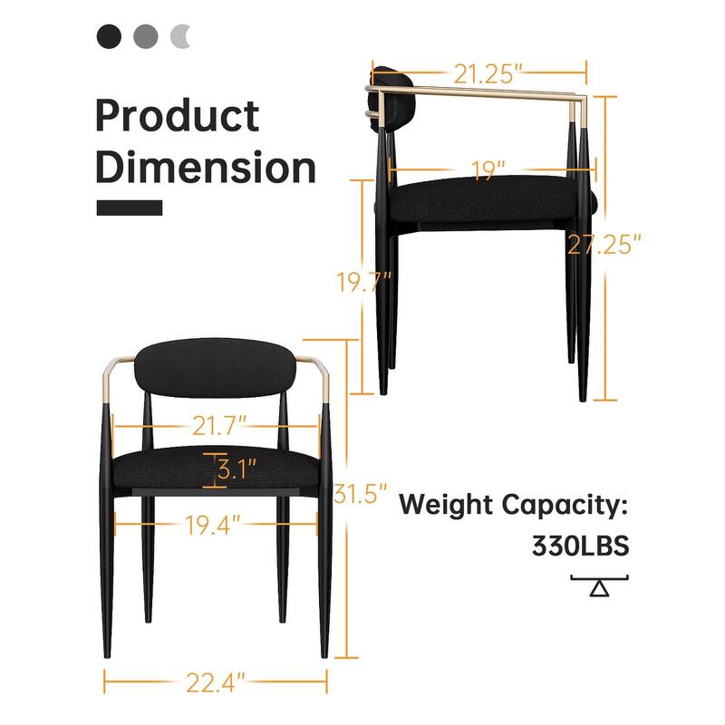 Morden Fort Modern Dining Chairs Upholstered Boucle Armchairs Set of 4 with Metal Frame