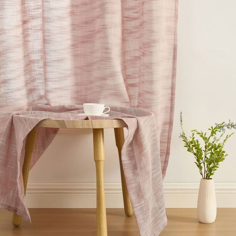 HLC.me Madison Faux Linen Textured Sheer Privacy Sun Light Filtering Window Grommet Thick Curtains Panels, Set of 2