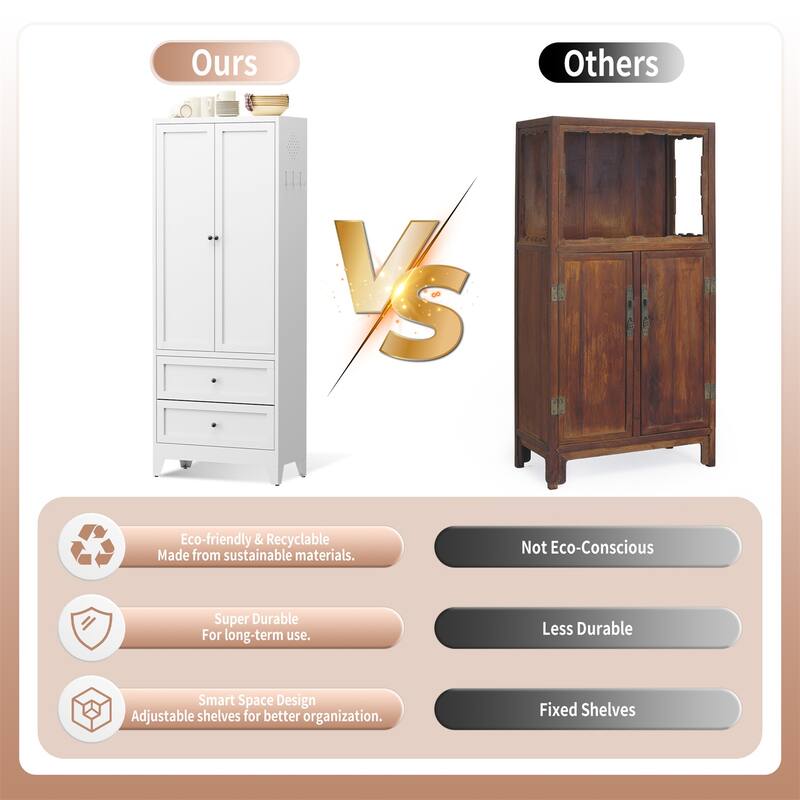 72" Pantry Kitchen Storage Cabinet with 2 Drawers & Adjustable Shelves