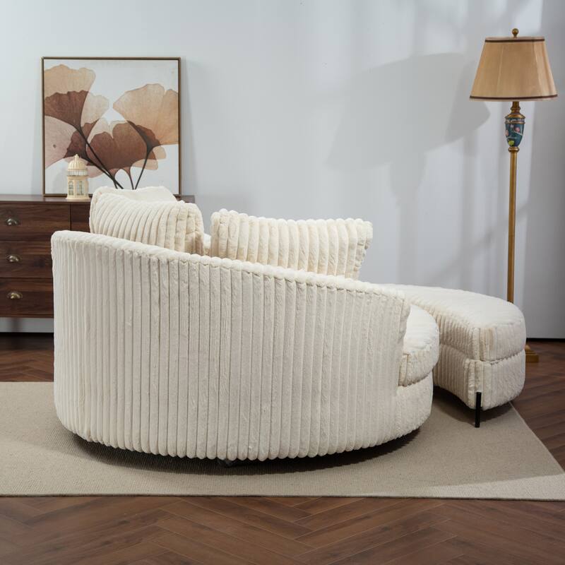 Modern Sofa Chair Round Accent Barrel Chair With 5 Pillows and Storage Ottoman