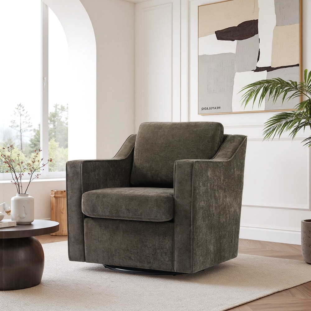 UIXE Chenille/Leather Swivel Barrel Chair Accent Chairs For Living Room