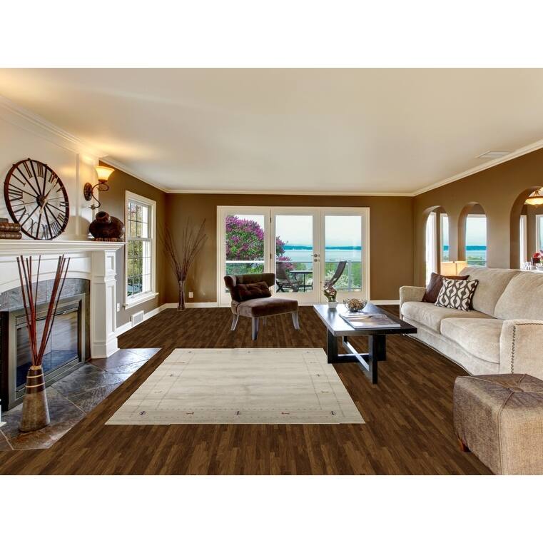 Beige Tribal Gabbeh Oriental Rug Hand-Knotted Wool Carpet - 5'4"x 7'10"