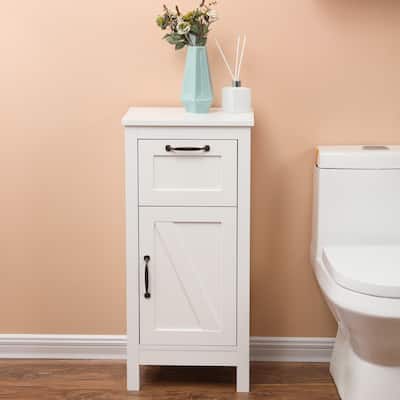 White with Black Hardware MDF Wood 1-Door and 1-Drawer Storage Cabinet - 32.1" H - 32.1" H x 15.1" W x 11.8" D