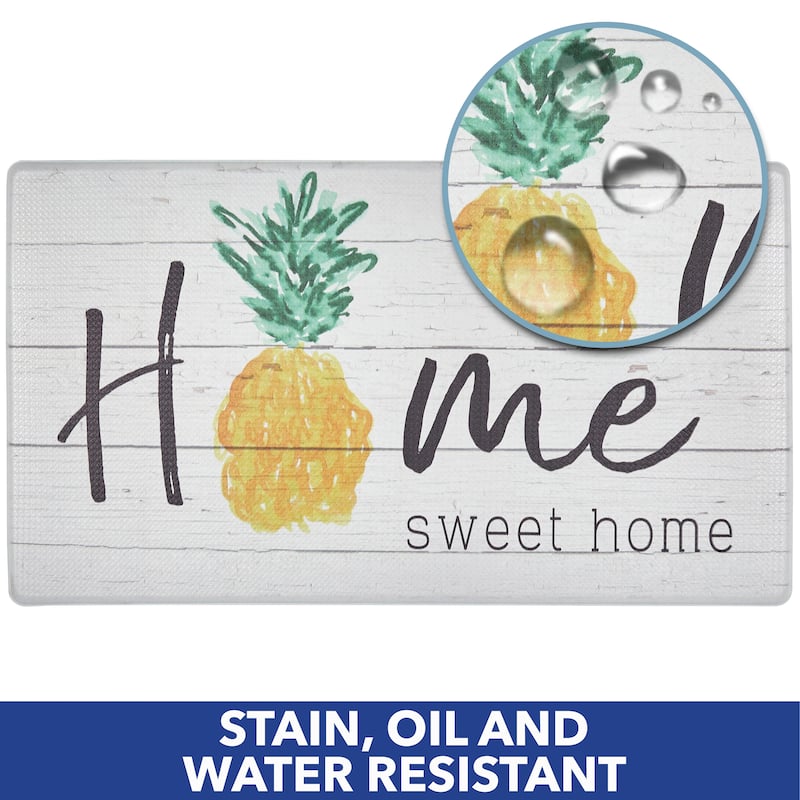 SoHome Cozy Living Home Sweet Home Pineapple Anti-Fatigue Kitchen Mat, Grey/Yellow