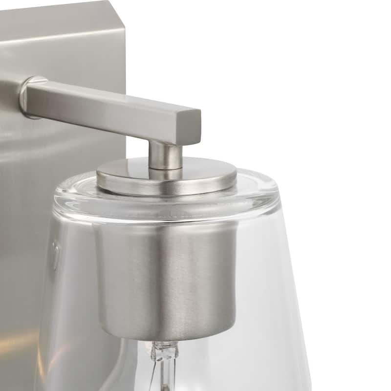 Vertex Collection One-Light Brushed Nickel Clear Glass Contemporary Bath Light - 4.75 in x 6.25 in x 7.5 in