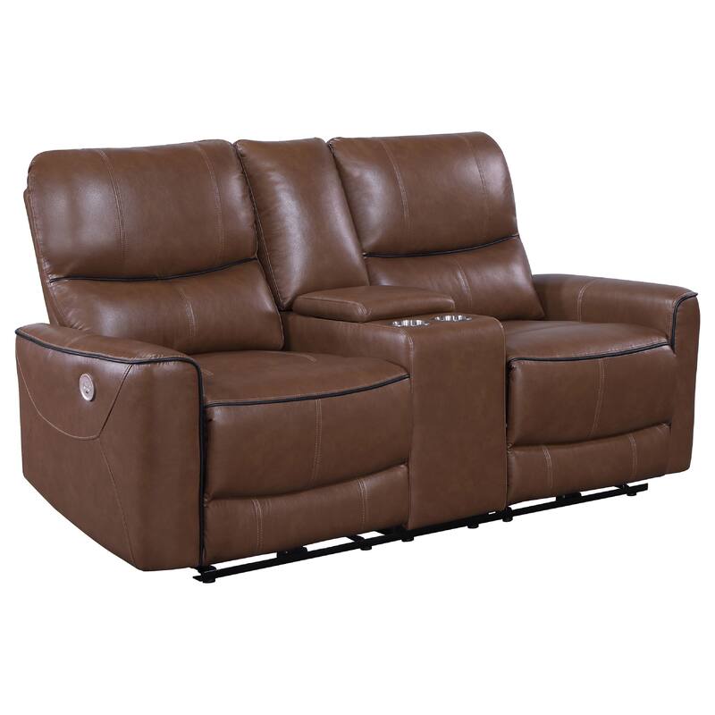 Lima 2pc Power Reclining Sofa and Loveseat Set, Brown Faux Leather