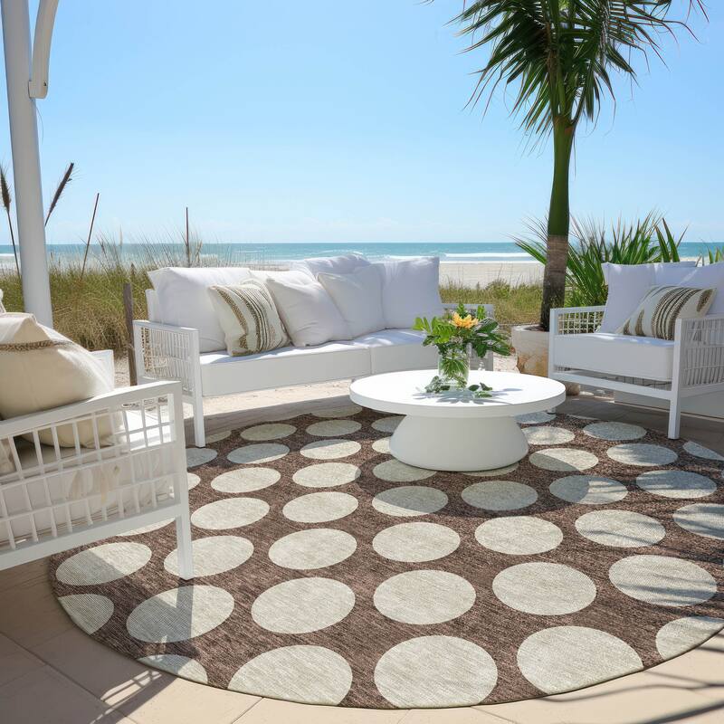 Machine Washable Indoor/ Outdoor Chantille Modern Dots Rug - Brown - 8' x 8'