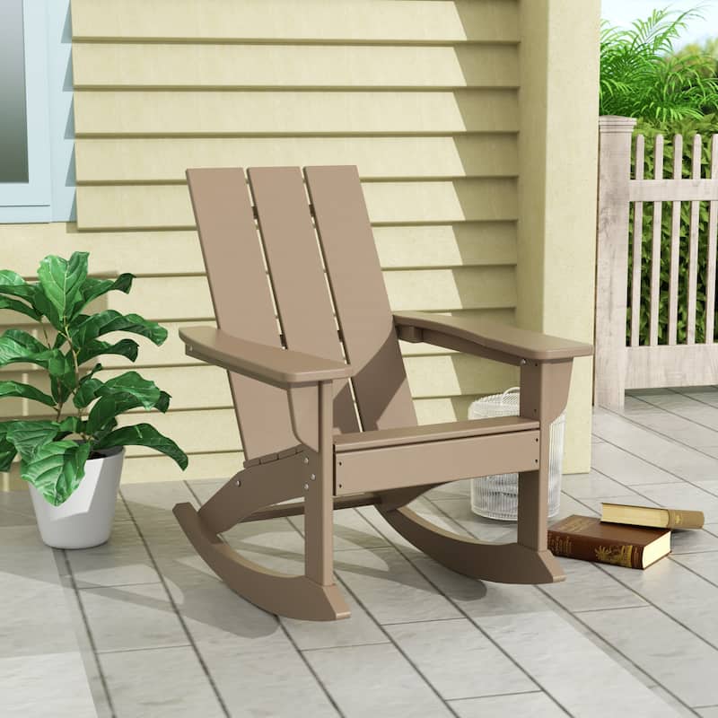 Shoreside Modern Eco-Friendly All Weather Poly Adirondack Rocking Chair - Weathered Wood