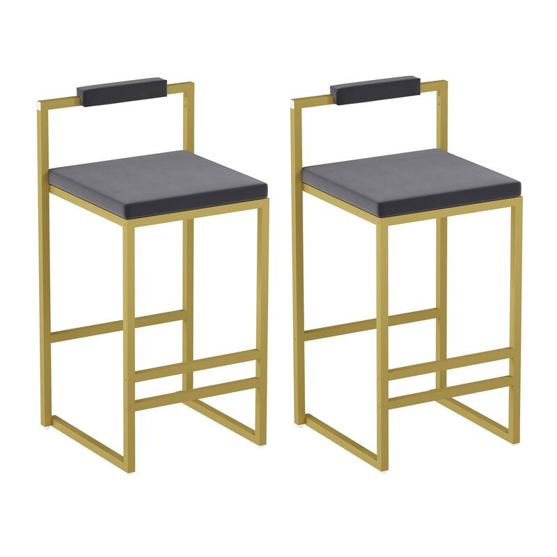 Set of 2 Upholstered Velvet Bar Stools - Gold+Gray