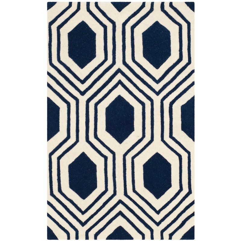 SAFAVIEH Handmade Chatham Kitt Modern Wool Rug - 3' x 5' - Dark Blue/Ivory