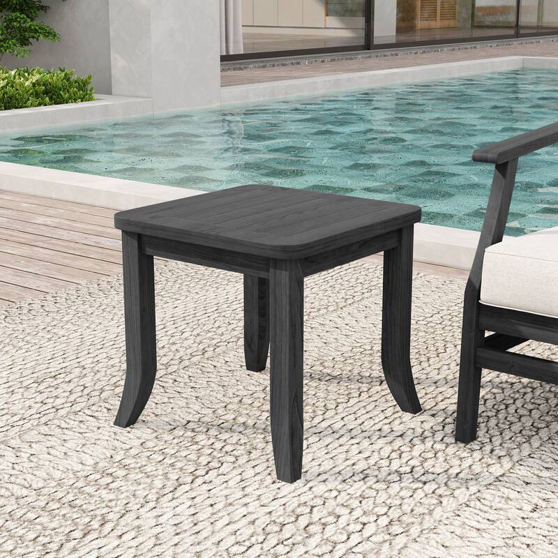 Patio Teak Wood Outdoor Square Side Table - Dark Wood