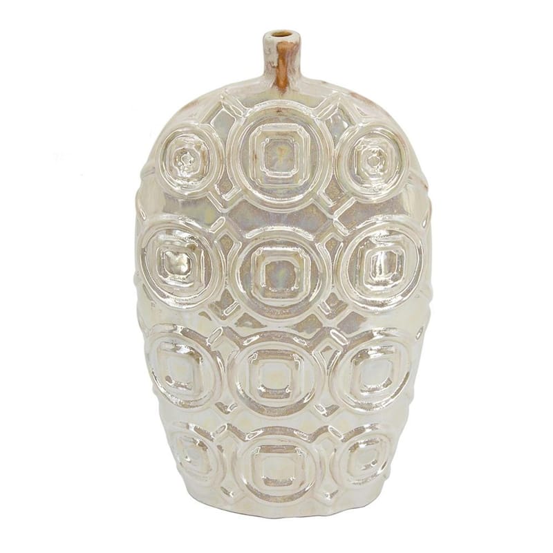 16" Cream Geometric Ceramic Bud Table Vase - 9.10