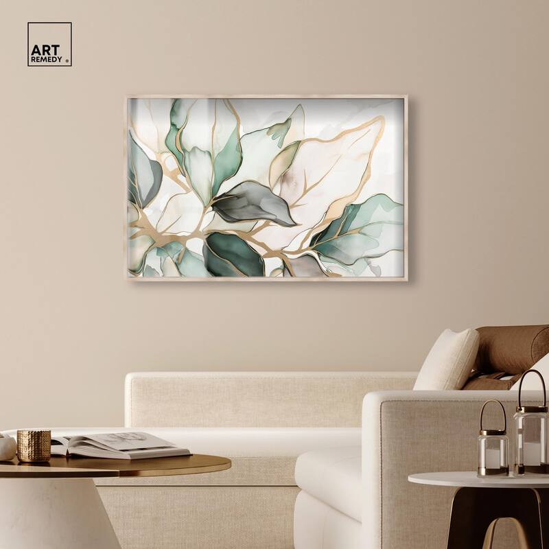 Golden Veined Leaves II Shadowbox by Art Remedy