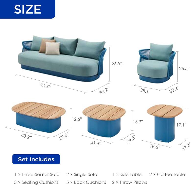 HIGOLD Aio 6-Piece Outdoor Conversation Set, Patio Teak Aluminum Sofa Set