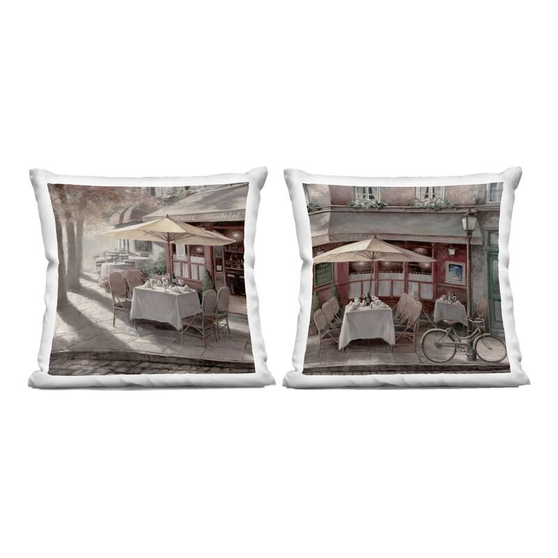 Stupell City Restaurant Sidewalk Seating Decorative Printed Throw Pillow Design by T.C. Chiu (Set of 2) - Pillow Sets - Polyester - Brown - Set of 2