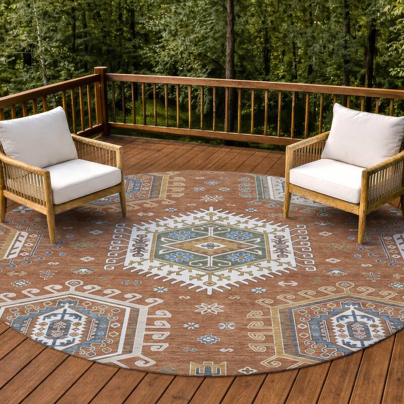 Machine Washable Indoor/ Outdoor Global Akron Chantille Rug - Paprika - 8' x 8'
