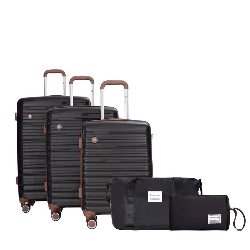 5-Piece, Luggage Sets, Hard-Shell Luggagewith Combination Lock and Spinner Wheels, for Boarding Travel, Black
