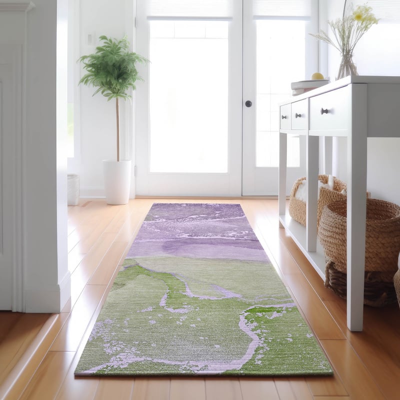 Premium Washable Super Soft Abstract Flow Contemporary Mayfield Rug - Purple - 2' 3" x 7' 6" - Runner
