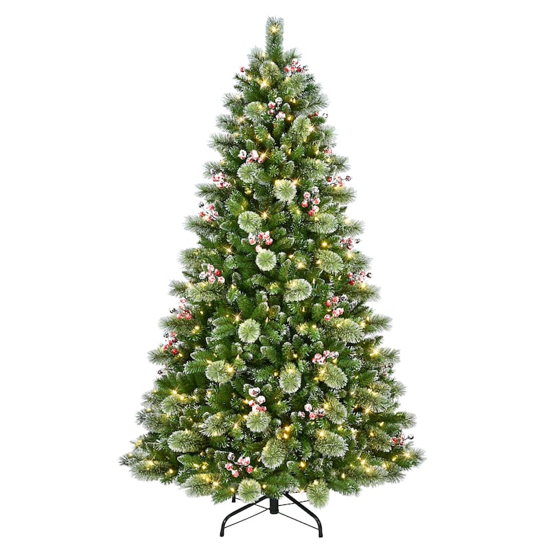 Puleo International 7.5 ft. Pre-Lit Snowy Iowa Pine Artificial Christmas Tree - 7.5 Foot - Green