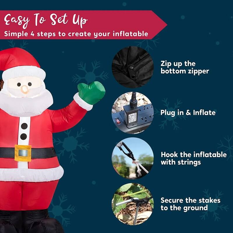 6 ft. Tall White, Green & Red Plastic Christmas Waving Santa Claus Inflatable - Multicolor
