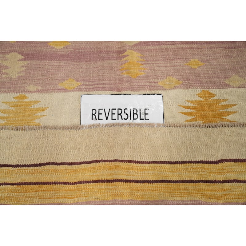 Hand Woven Oriental 100% Wool Carpet Southwestern Tribal Purples Kilim Area Rug - 8' 9'' X 5' 8''