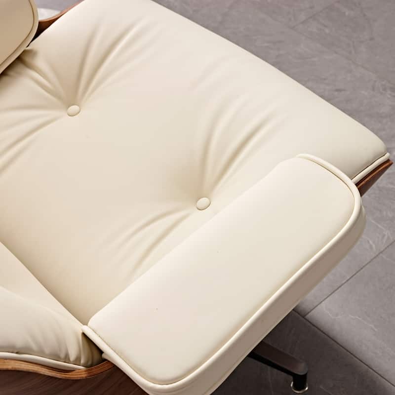 Mid-century Modern PU High-back Swivel Lounge Chair with Ottoman for Living Room and Bedroom