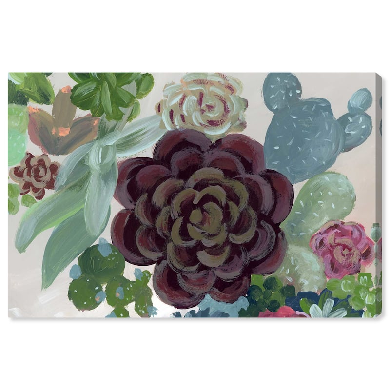 Wynwood Studio Canvas Floral and Botanical Red Suculent Green and Dark Magenta Rustic Wall Art Canvas Print