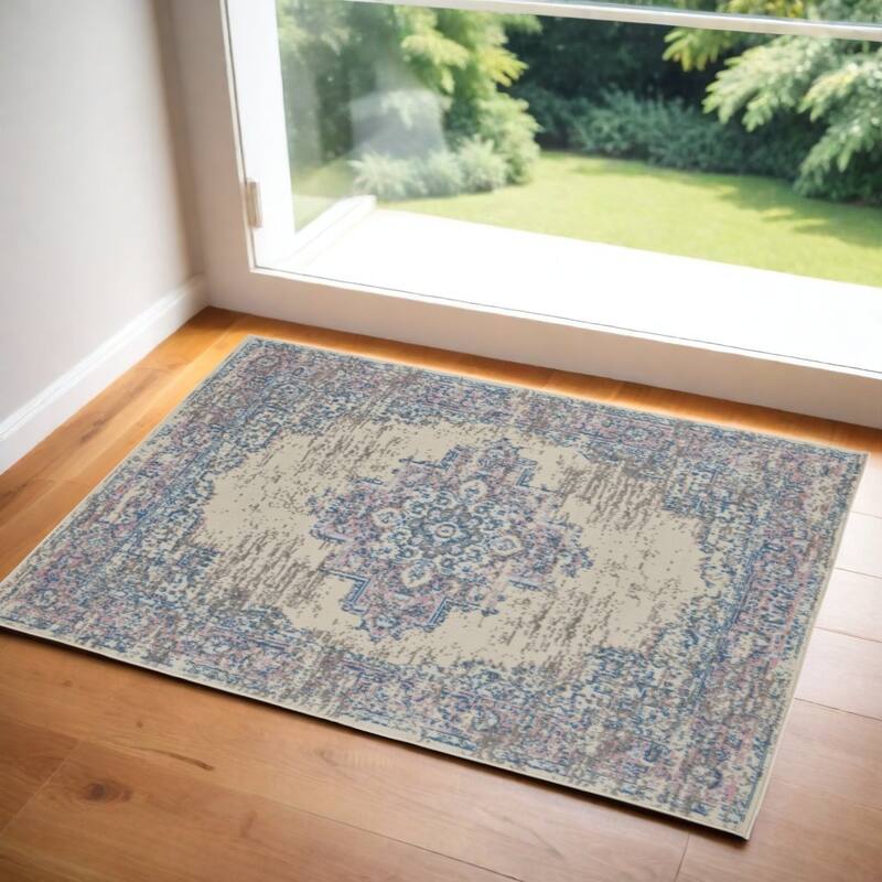 Power Loomed Distressed Non Skid Stain Resistant Area Rug - 60' X '36' X '0.5 - 60' X '36' X '0.5 - Oxford Blue - Rectangle