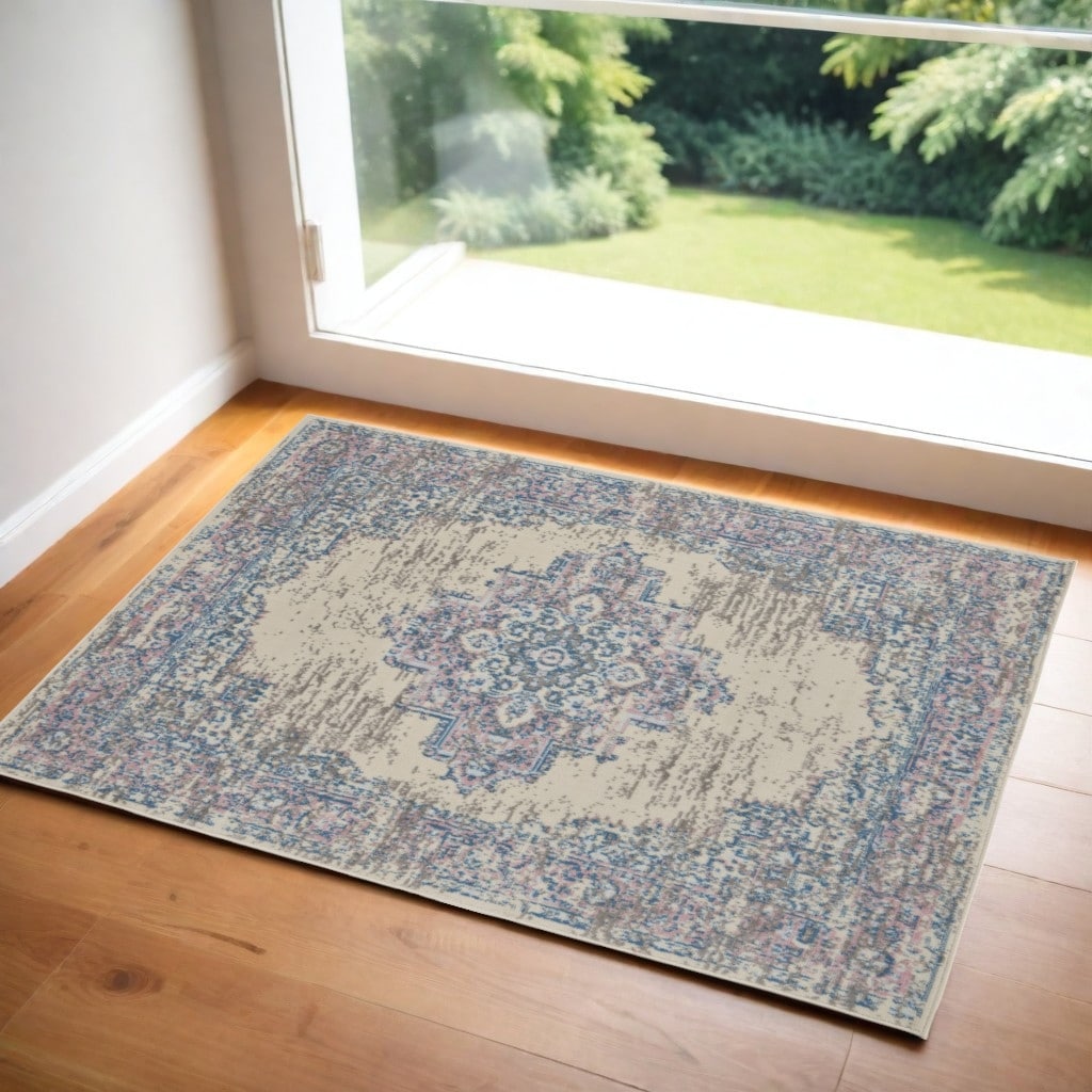 Power Loomed Distressed Non Skid Stain Resistant Area Rug - 60' X '36' X '0.5