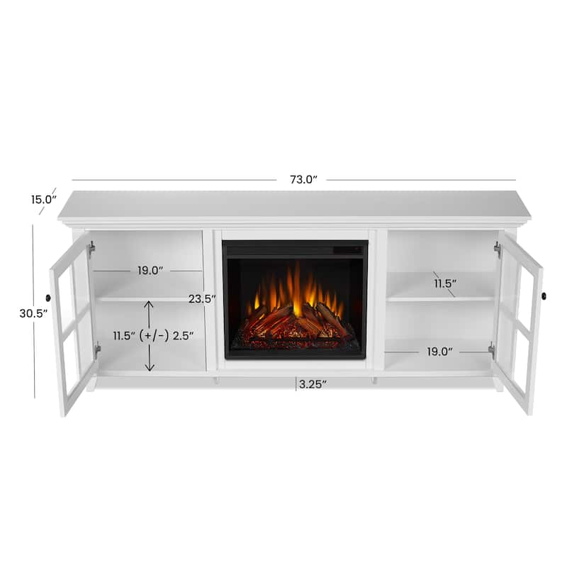 Norwell 73" TV Stand Electric Fireplace in White by Real Flame - 73" L x 15" W x 30.5" H